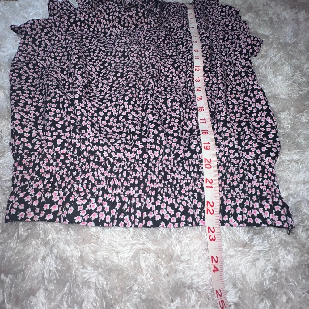 INC International Concepts Floral Ruffle Sleeve Tie Neck Blouse Small - Picture 6 of 7